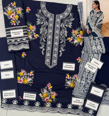 Unstitched 3 Piece Fency Cotton Marori Tales Navy Blue CRWP2B
