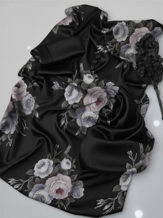 Faha Black Digital Printed Shamoz Silk 3 piece Suit