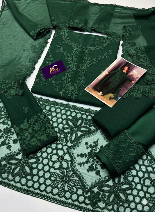 Azure Green Chiffon Embroidered Unstitched 3 Piece Suit