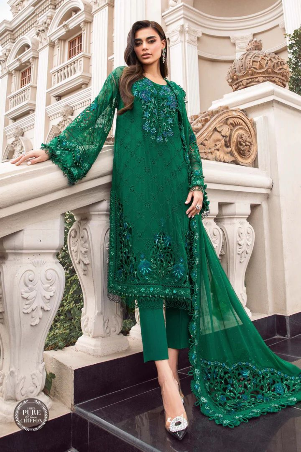 Unstitched Luxury Chiffon Emerald Green MBC-22-108