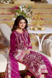 Aneelas Burgundy Embroidered Chiffon 3 Piece Suit