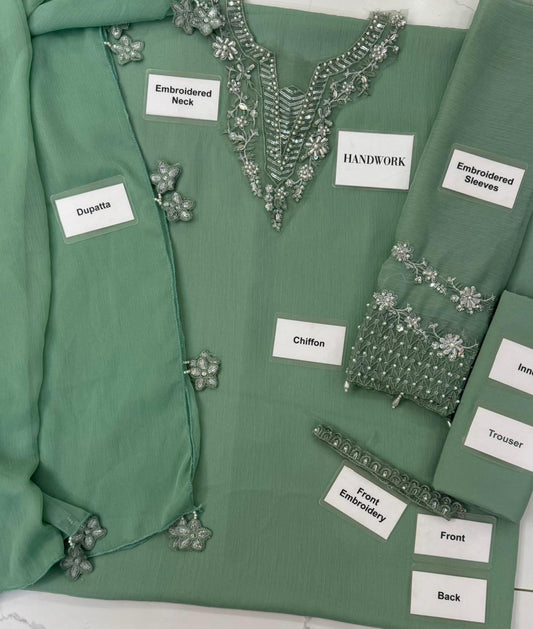 Baroque seagreen Luxury Formals Unstitched 3 Piece Suit