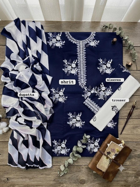 Zara Shahjahan Blue Lawn 3-Piece Suit