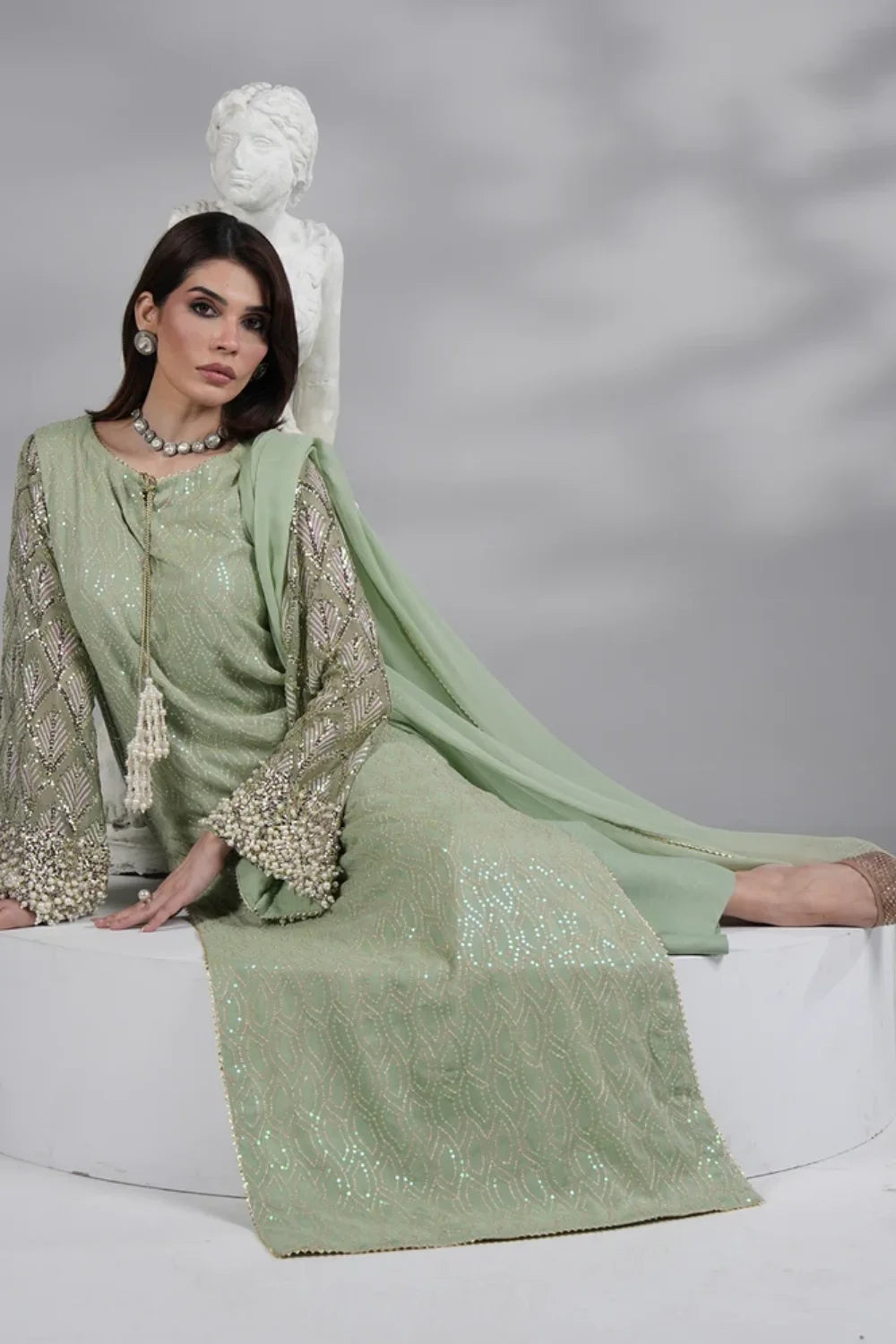 Amave Chiffon Embroidered 3 Piece Suit
