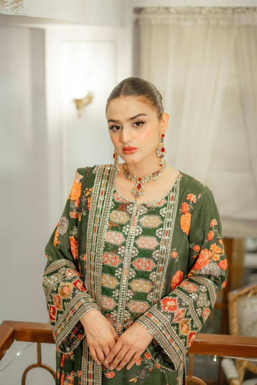 3 Piece Unstitched Silk Aneela,s Green