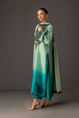 Zainab Chottani Unstiched Silk Blue Seagreen 3 Piece Suit