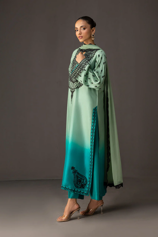 Zainab Chottani Unstiched Silk Blue Seagreen 3 Piece Suit