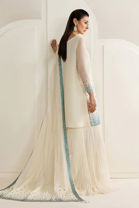 Jazmin White & Blue Chiffon 3-Piece Suit