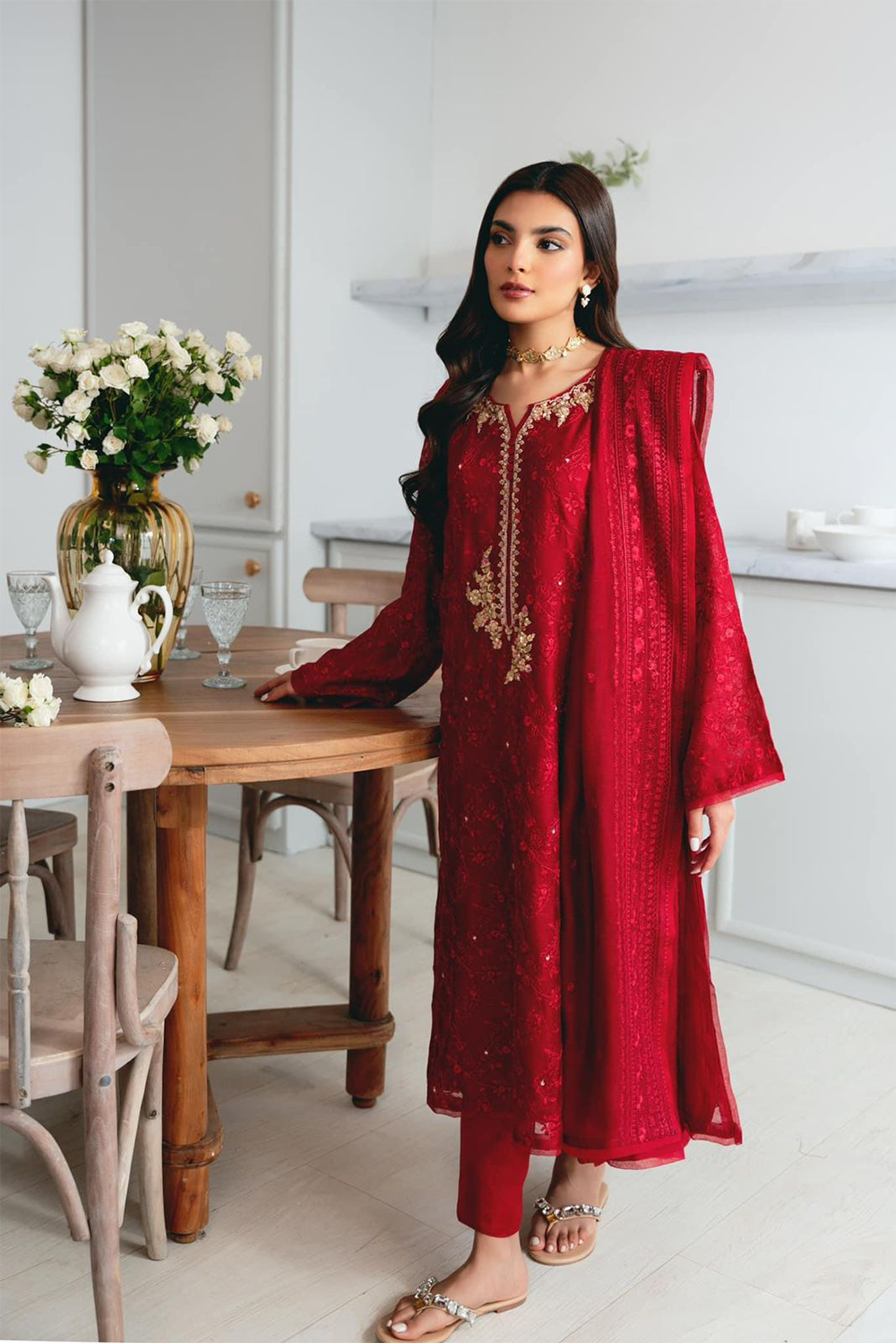 Embroidered Chiffon Unstitched 3 Piece Suit S-108751-AN