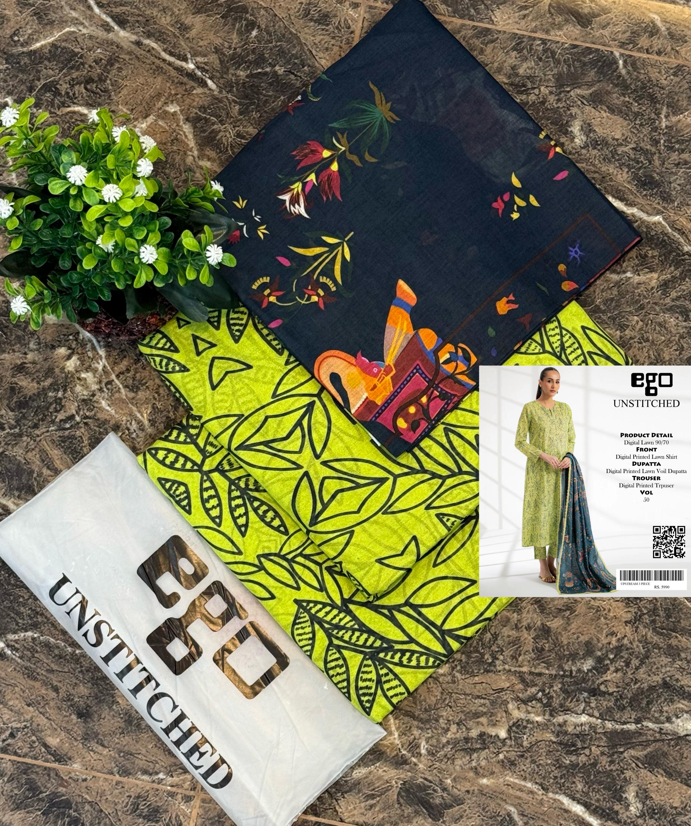 Unstitched Printed Lawn 3 Piece CRACKLE