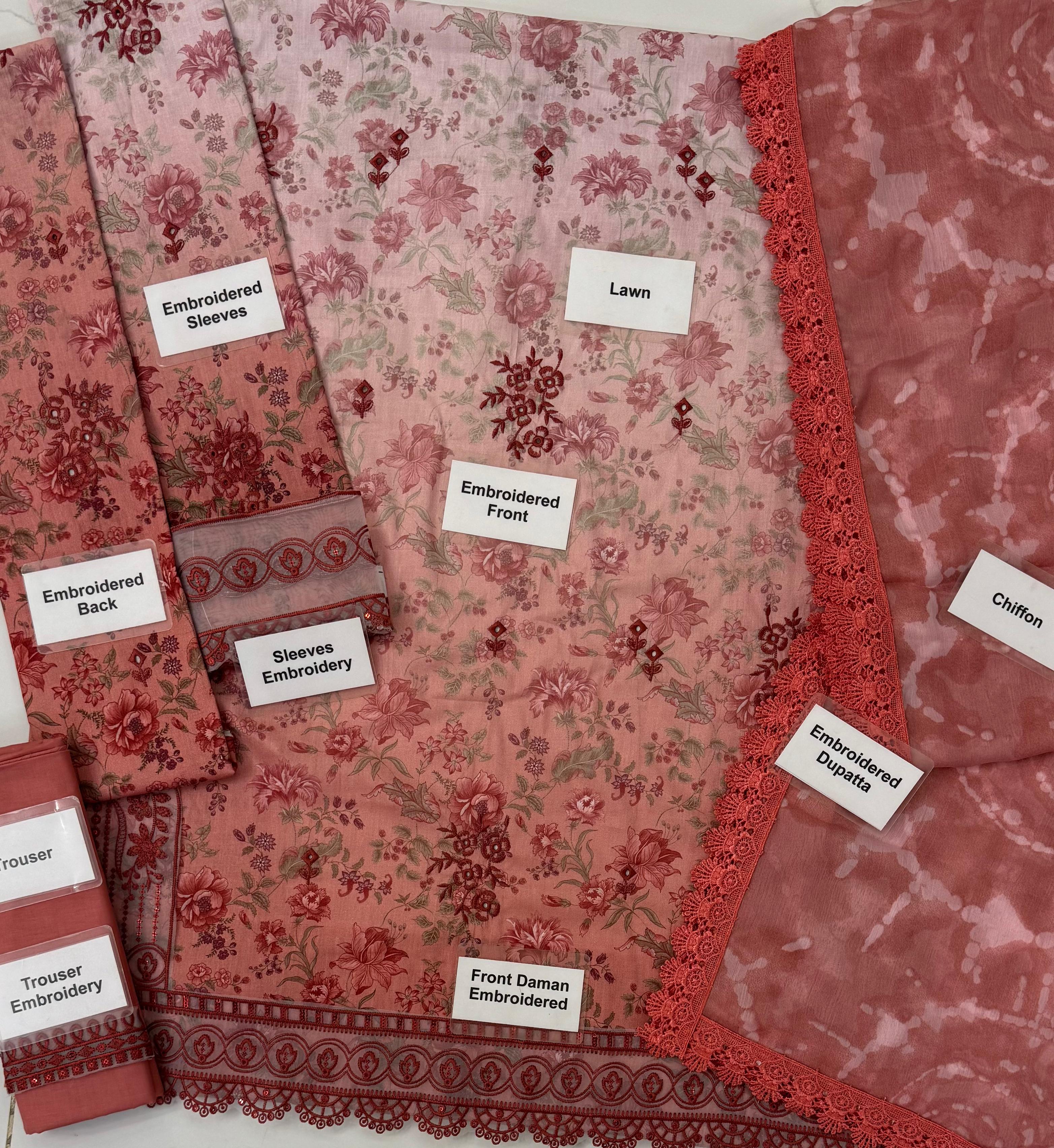 Unstitched Lawn Embroidered 3 Piece Ayzel AAF25