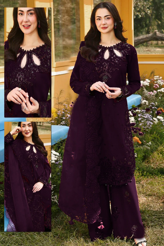 Azure Plum Chiffon Unstitched 3 Piece Suit