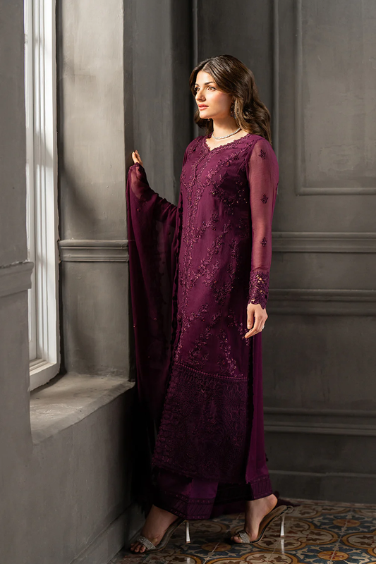 Azure Plum Chiffon Embroidered Unstitched 3 Piece Suit