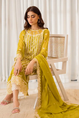 Unstitched Chiffon Embroidered 3 Piece Suit Amber Glow