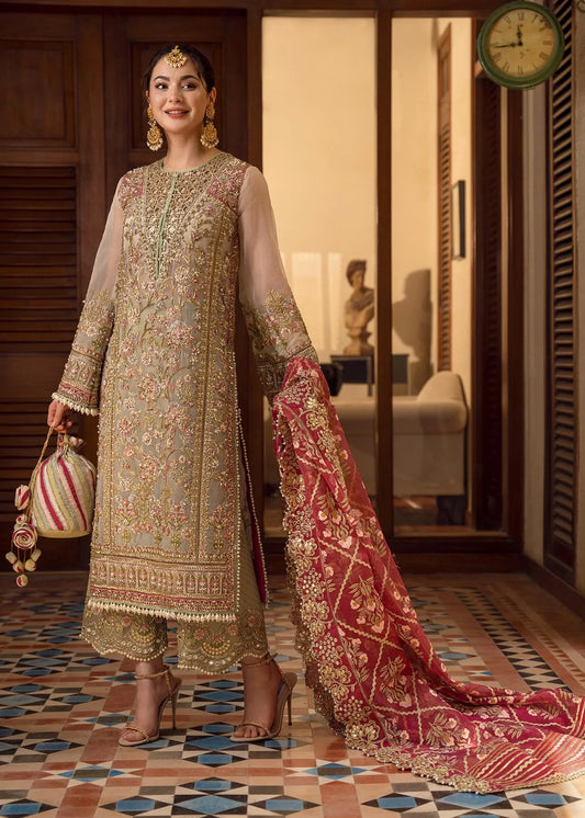 Crimson Organza Luxury Embroidered 3 Piece Suit