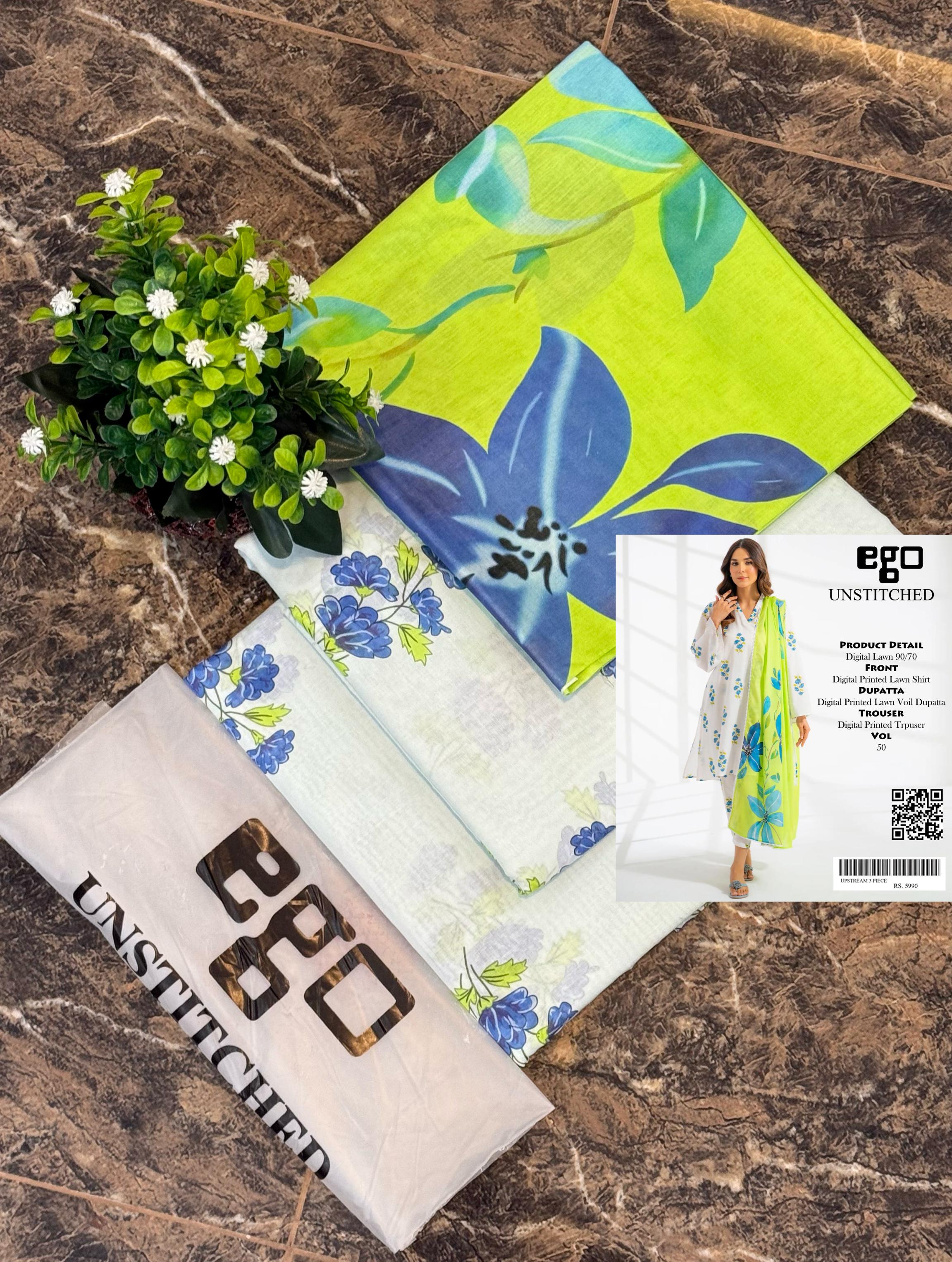 Unstitched Printed Lawn 3 Piece DEW