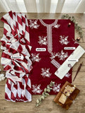 Zara Shahjahan Maroon Lawn 3-Piece Suit