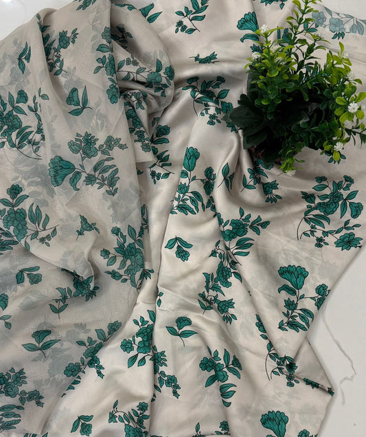 Aneelas White & Green Silk Unstiched 3-Piece Suit