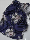 Faha Navy Blue Digital Printed Shamoz Silk 3 piece Suit