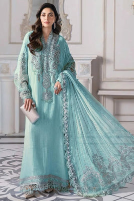 Maria B Slate Blue Embroidered Bamber Chiffon 3 Piece Suit