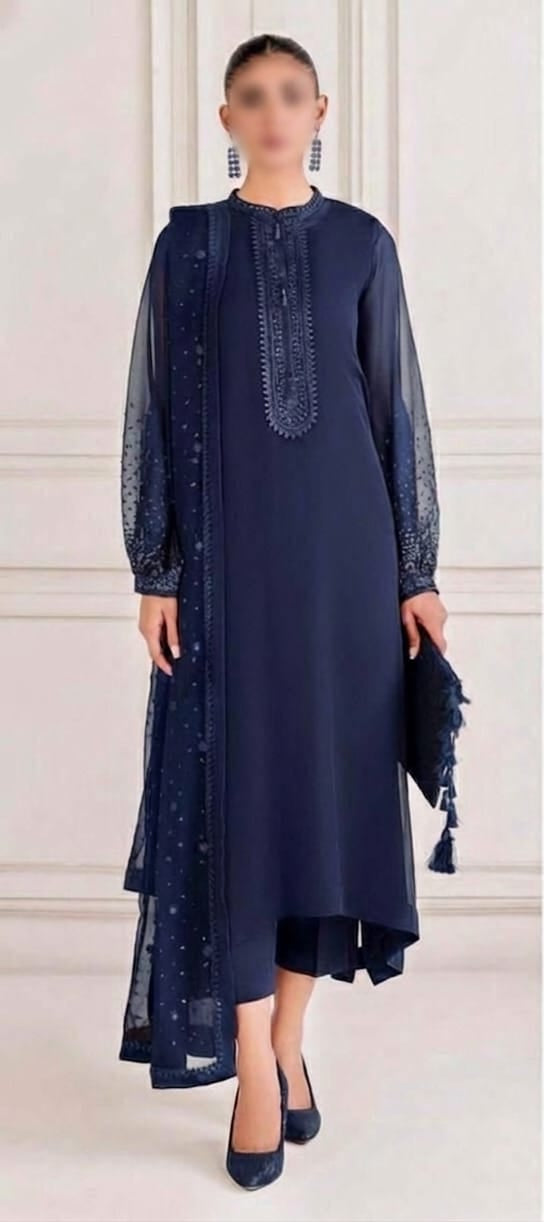 Baroque | D# 007 – Elegant Embroidered Chiffon 3-Piece Suit