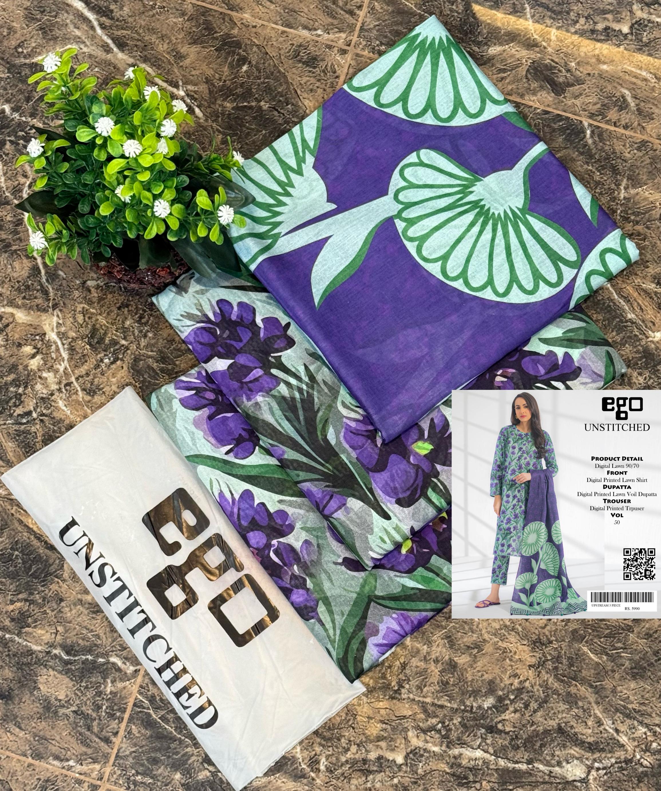 Unstitched Printed Lawn 3 Piece FLORA COLLECTIVE