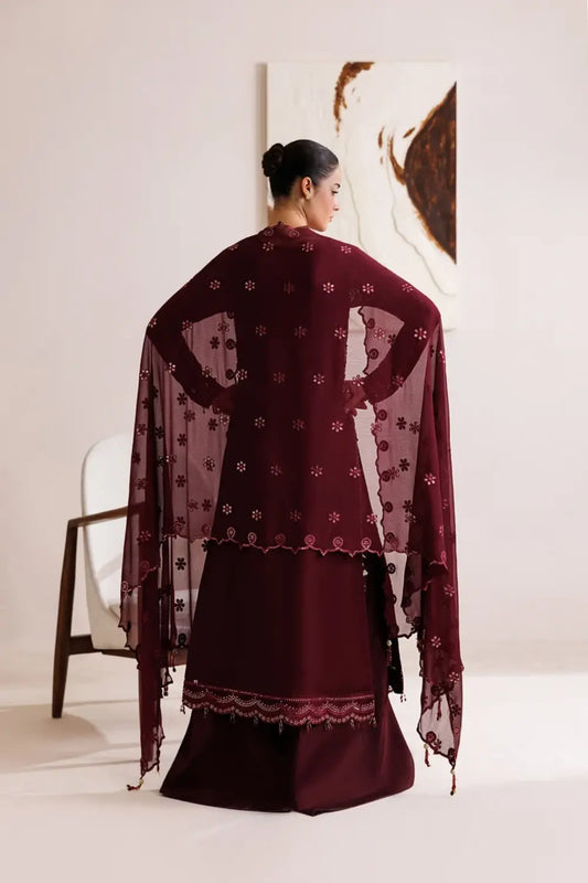 Crimson Chiffon Unstitched 3-Piece Suit