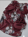 Faha Maroon Digital Printed Shamoz Silk 3 piece Suit