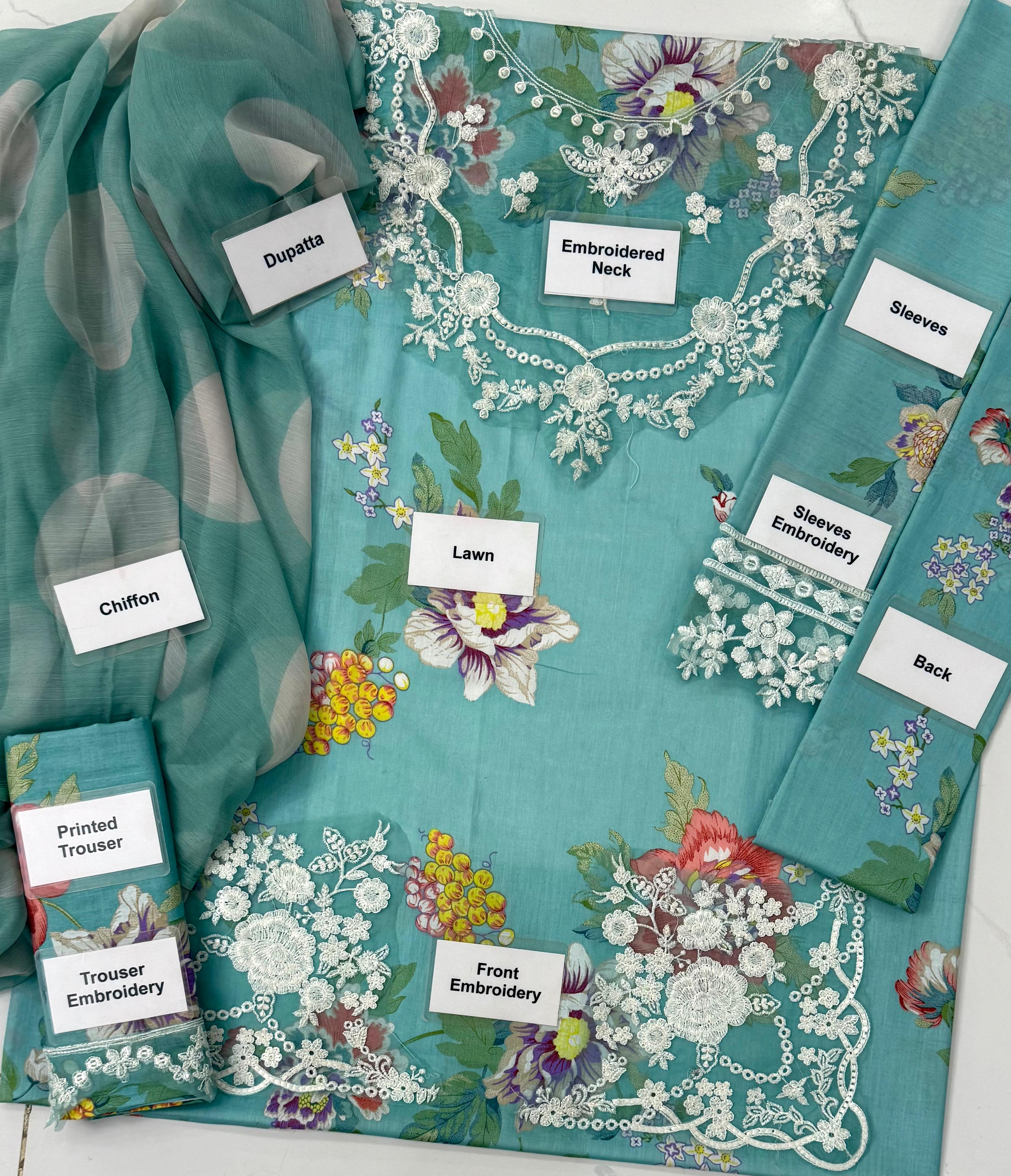 Embroidered Lawn Unstitched 3 Piece Suit D-05B COCO