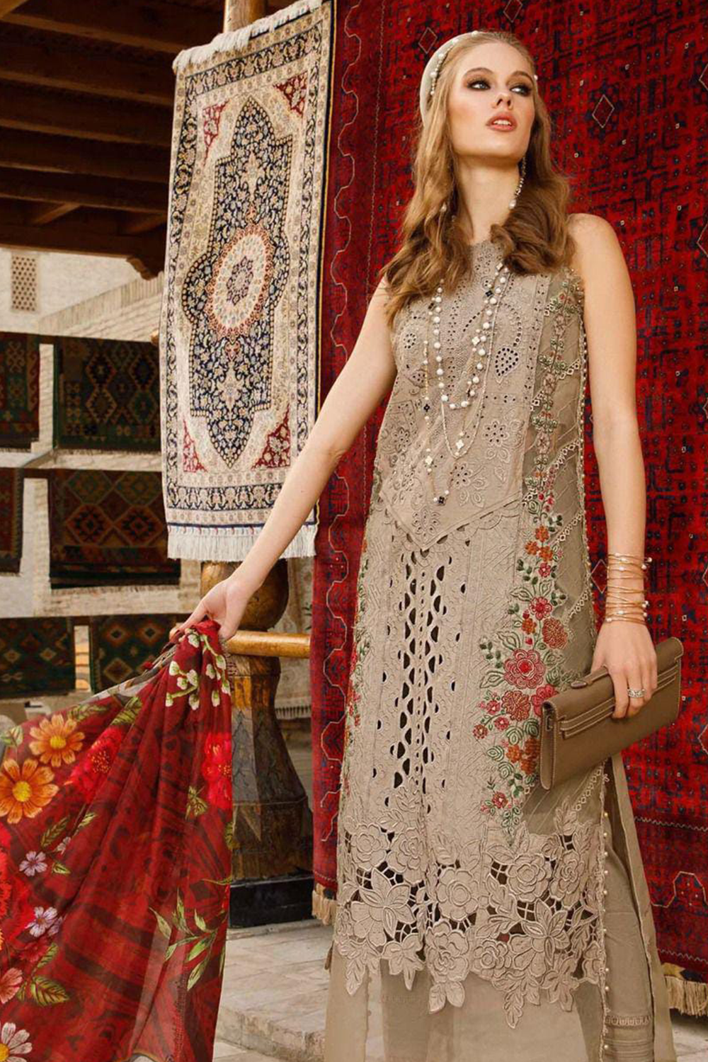 Unstitched Chikankari Embroidered 3 Piece Suit MBL-D2313