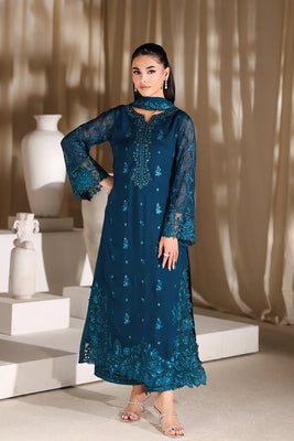 Azure Embroidered Chiffon 3 Piece Suit