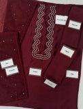 Lulusar Maroon Sammal Long Shamoz Silk Hand Embellished 3 Piece Dress