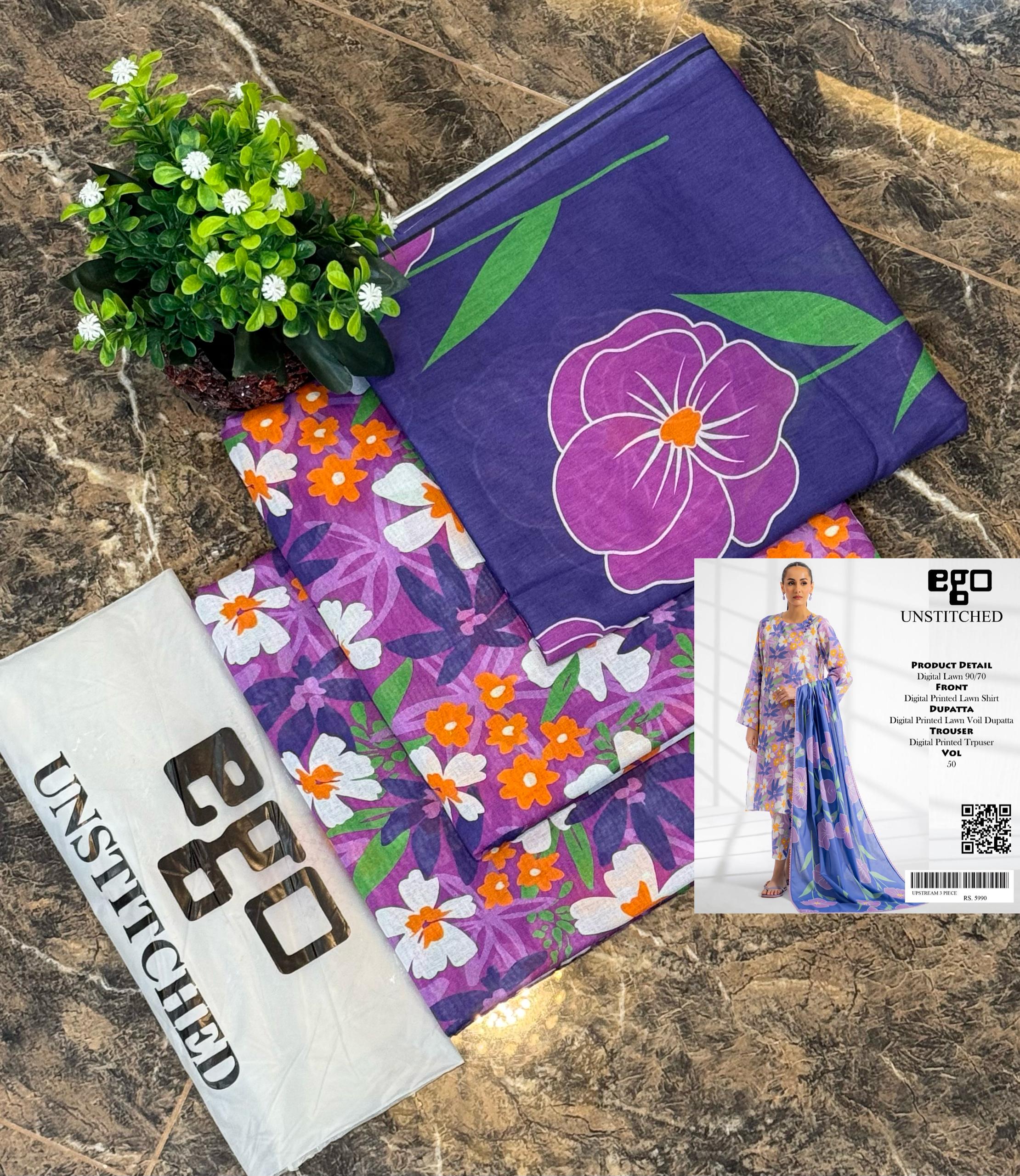 Unstitched Printed Lawn 3 Piece STYLO
