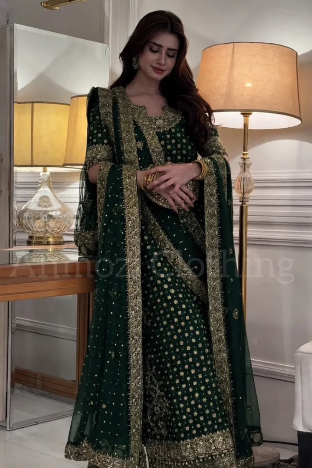 Haris Shakeel Shadow Green Heavily Embellished 3 Piece Suit