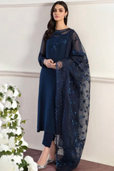 Unstiched Embriodered Chiffon + Organza 3 Piece Suit Blue Color