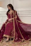 Haris Shakeel Deep Plum Heavily Embellished Lehenga Set