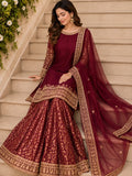 Satrangi Luxury Maroon Chiffon Unstitched 3 Piece Suit