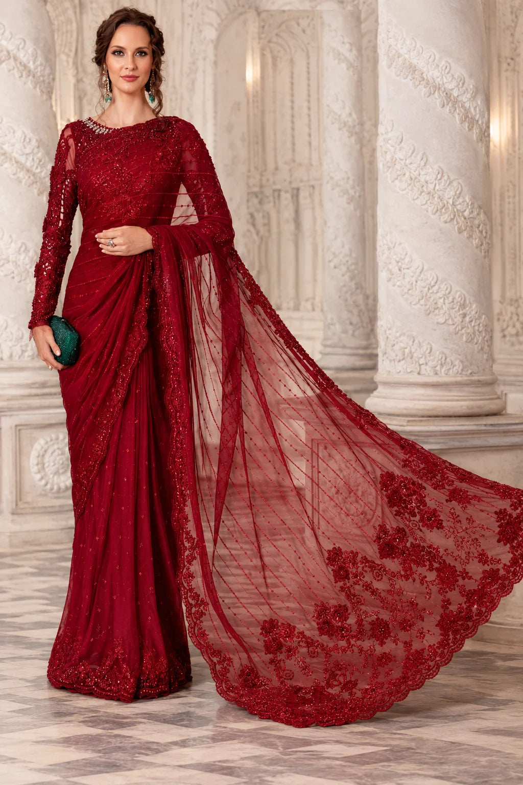 Maria B Couture Red Net Saree