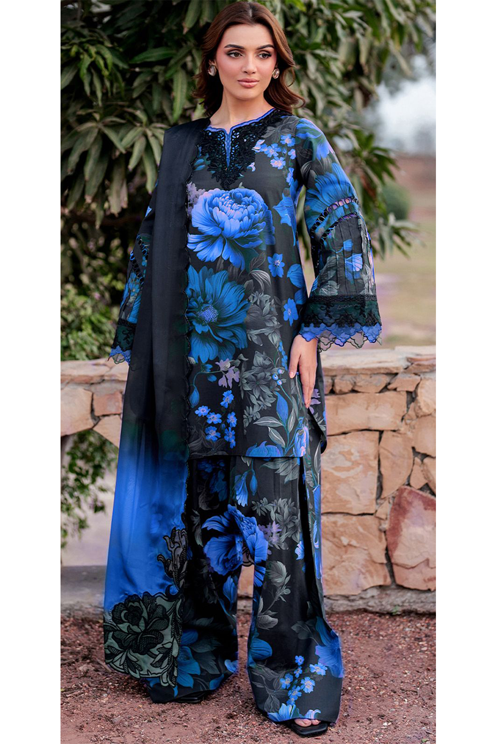 Iznik Blue Unstitched 3 Piece Luxury Lawn UE-399