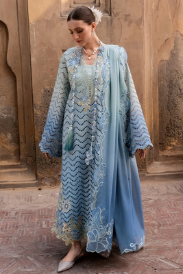 Crimson Ocean Blue Ombre Luxury Lawn 3-piece Suit