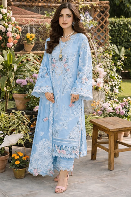 Elaf Mint Blue Luxury Chickenkari 3 Piece Suit