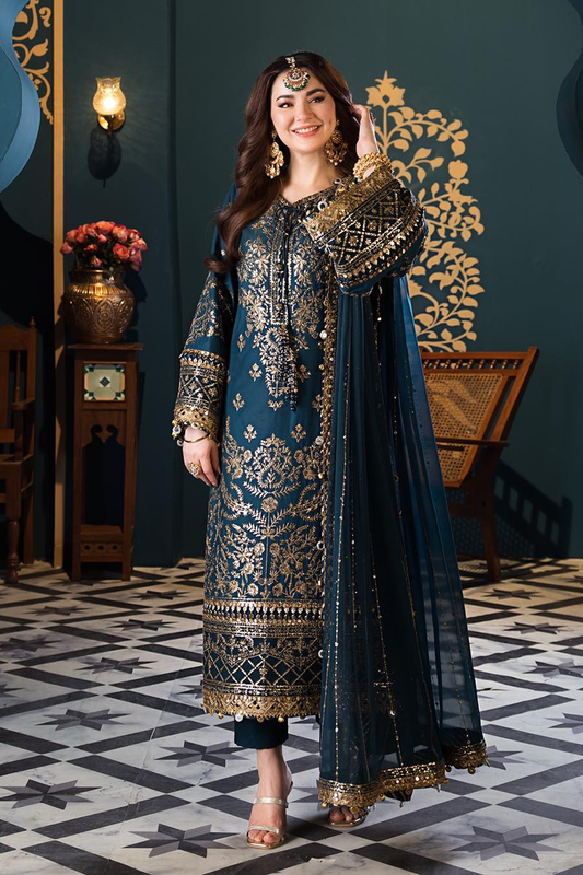 Asim Jofa Luxury Teal 3-Piece Suit
