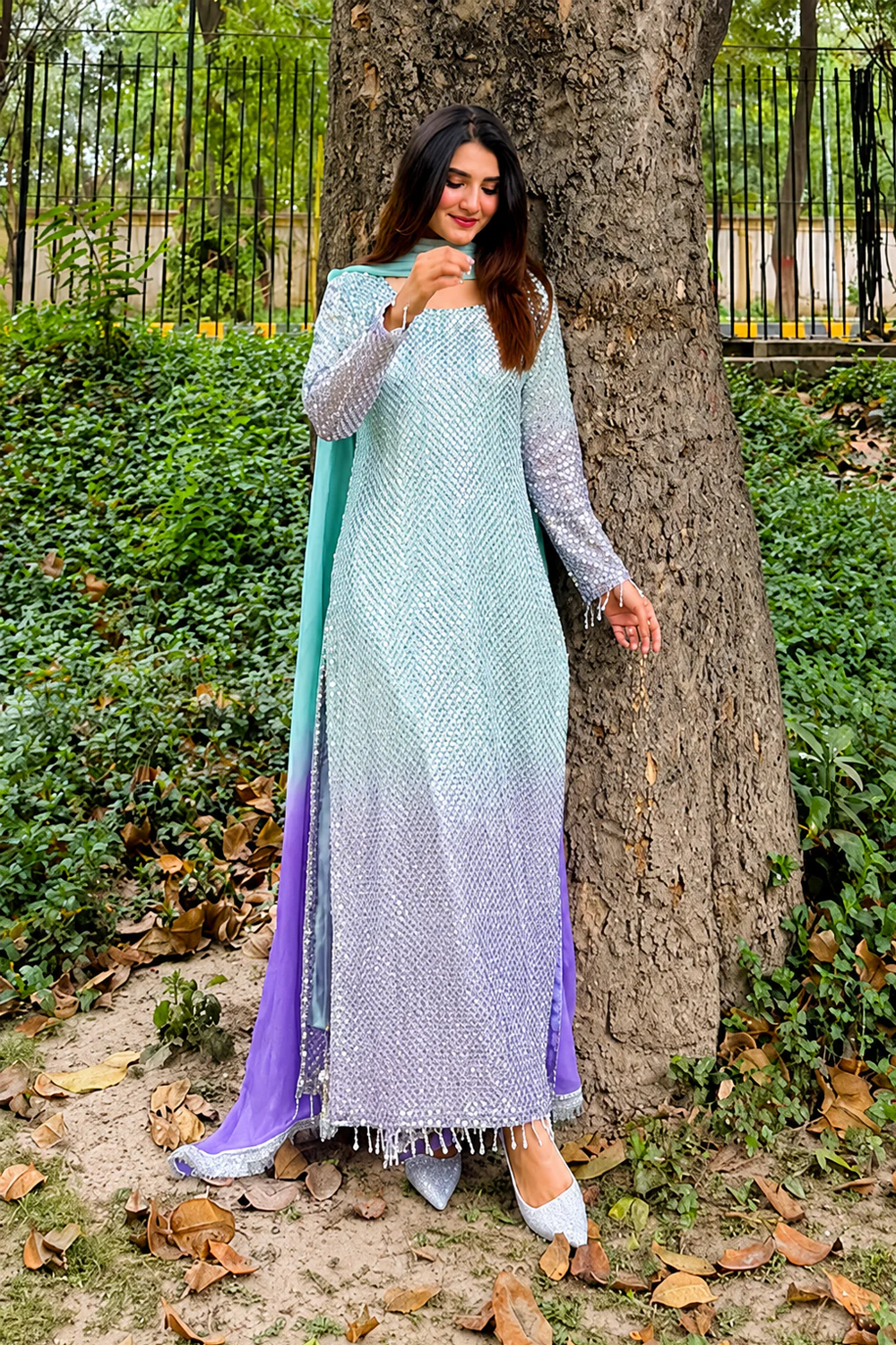 Poshkari Tie N Die Luxury Chiffon Embroidered 3 Piece Suit