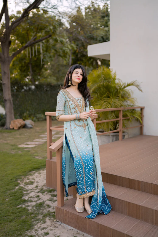 LXM Digital Printed Lawn Blue 3-Piece Suit