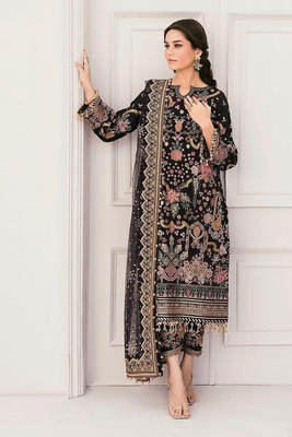 Baroque Black Heavy Embroidered Lawn 3 Piece Suit