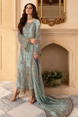Charizma Floral Sky Blue Luxury Embroidered 3 Piece Suit