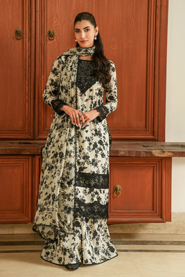 ANEELAS Black & Skin PRINTED LUXURY LAWN 3 Piece Suit