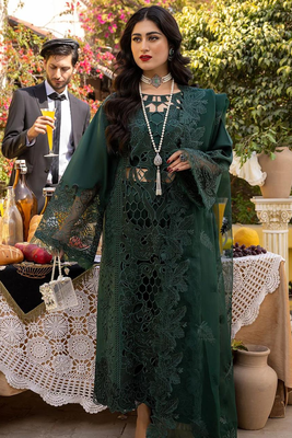 Bin Ilyas Bottle Green Luxury  Embroidered Lawn 3 Piece Suit