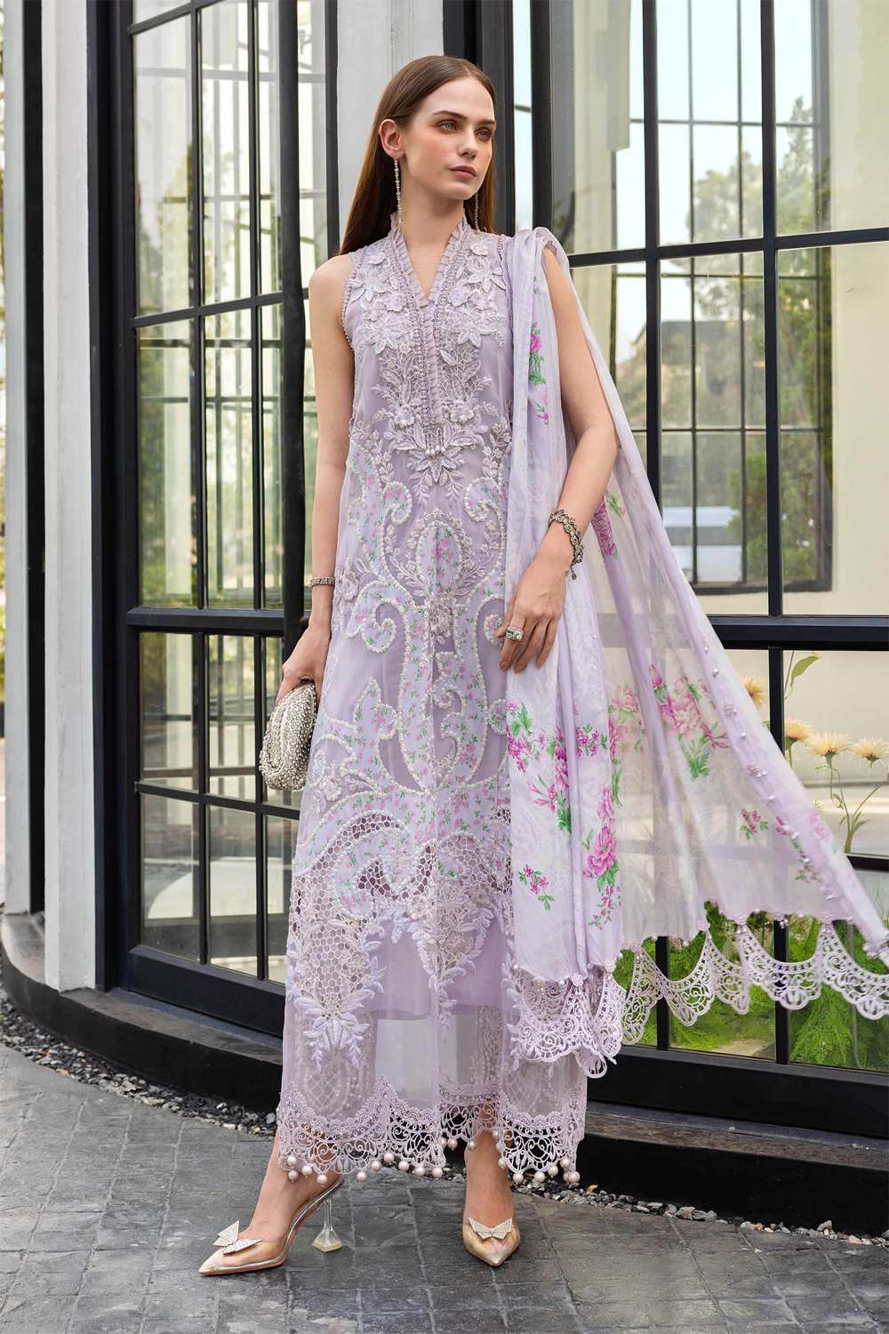 Maria B Lavendar Luxury Embroidered 3 Piece Suit