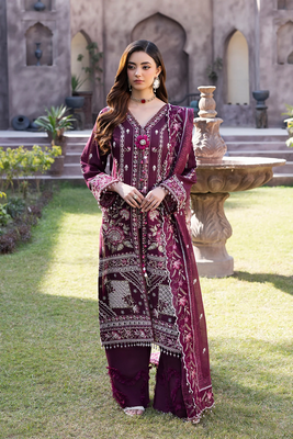 Raeesa Premium Purple Luxury Chicken Kari Lawn 3 Piece Suit